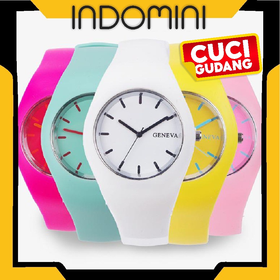 INDOMINI JT014 JAM TANGAN GENEVA QUARTZ STRAP JELLY RUBBER KARET FASHION WANITA PRIA IMPORT MURAH