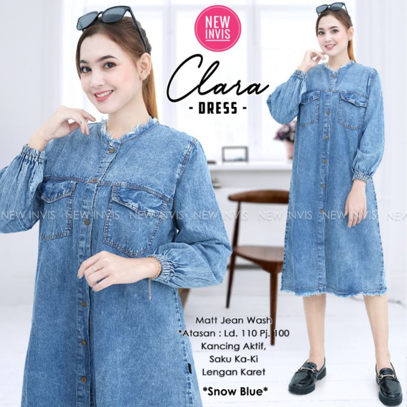 clara mini dress jeans lengan panjang ld 110 by new invis