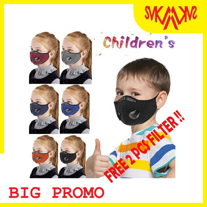 Masker Sepeda / khusus anak ,Model Fancy Tiga Warna - Orange untuk 5 - 15 Tahun