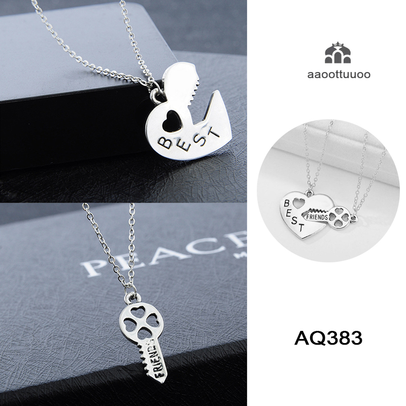 【TERSEDIA &amp; COD】2pcs Kalung Rantai Liontin Kunci Hati Warna Silver Untuk Sahabat