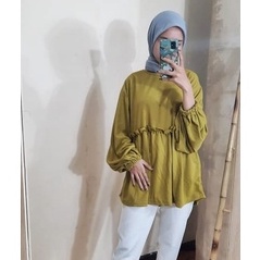 Blouse Wanita Lengan Panjang Kekinian Rumbai Jasminah LD 106cm Pjg 70cm FIt XL-XXL