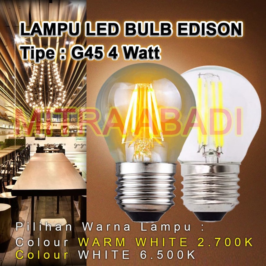 Lampu Bulb LED Filamen Edison Vintage G45 4 Watt/4W Fitting E27