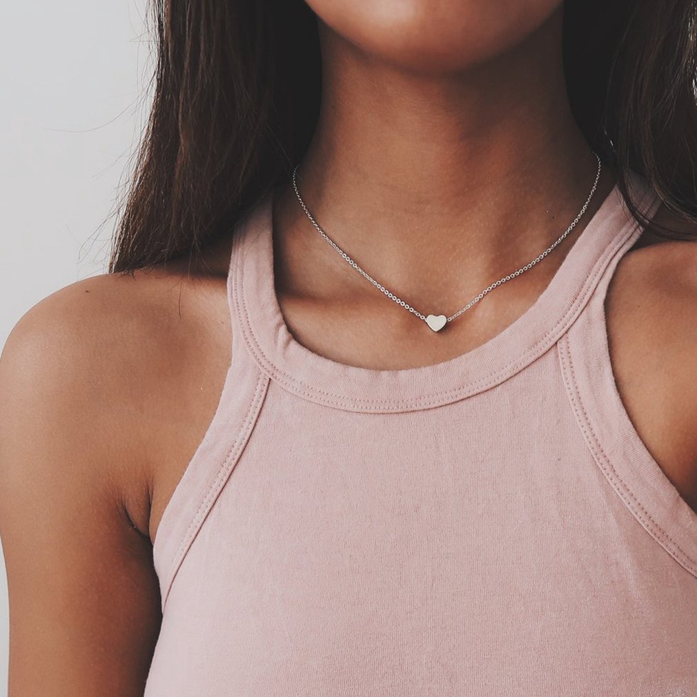 Kalung Choker Pendek Desain Hati Warna Emas Silver Untuk Wanita