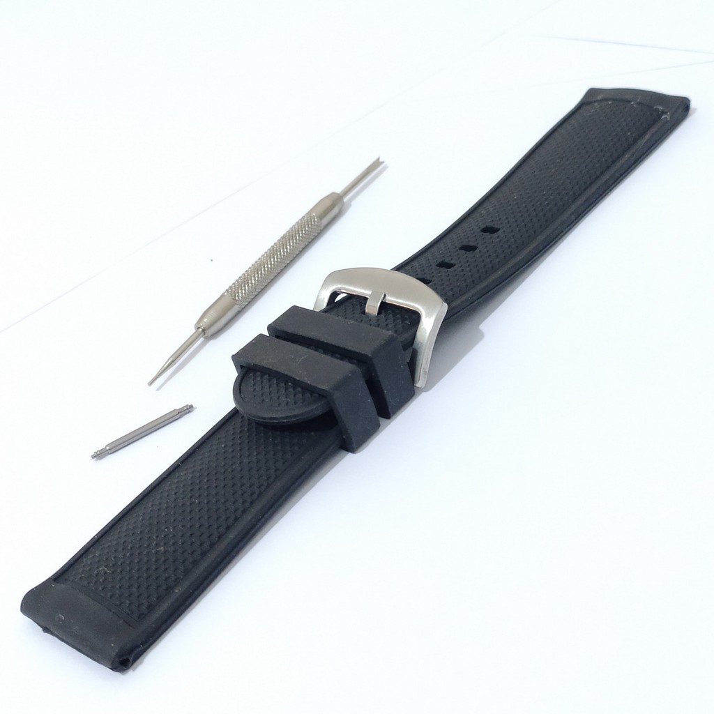 STRAP TALI JAM TANGAN KARET RUBBER WATCH BREZZA 24MM HITAM SILVER.