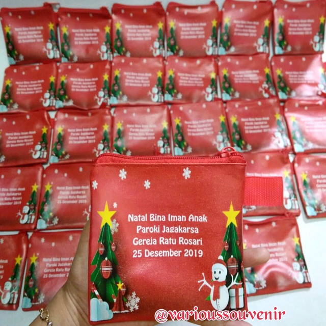 Souvenir Natal Pouch Custom + Nama Murah Lucu Sinter Claus Yesus Minim 25pcs per gambar