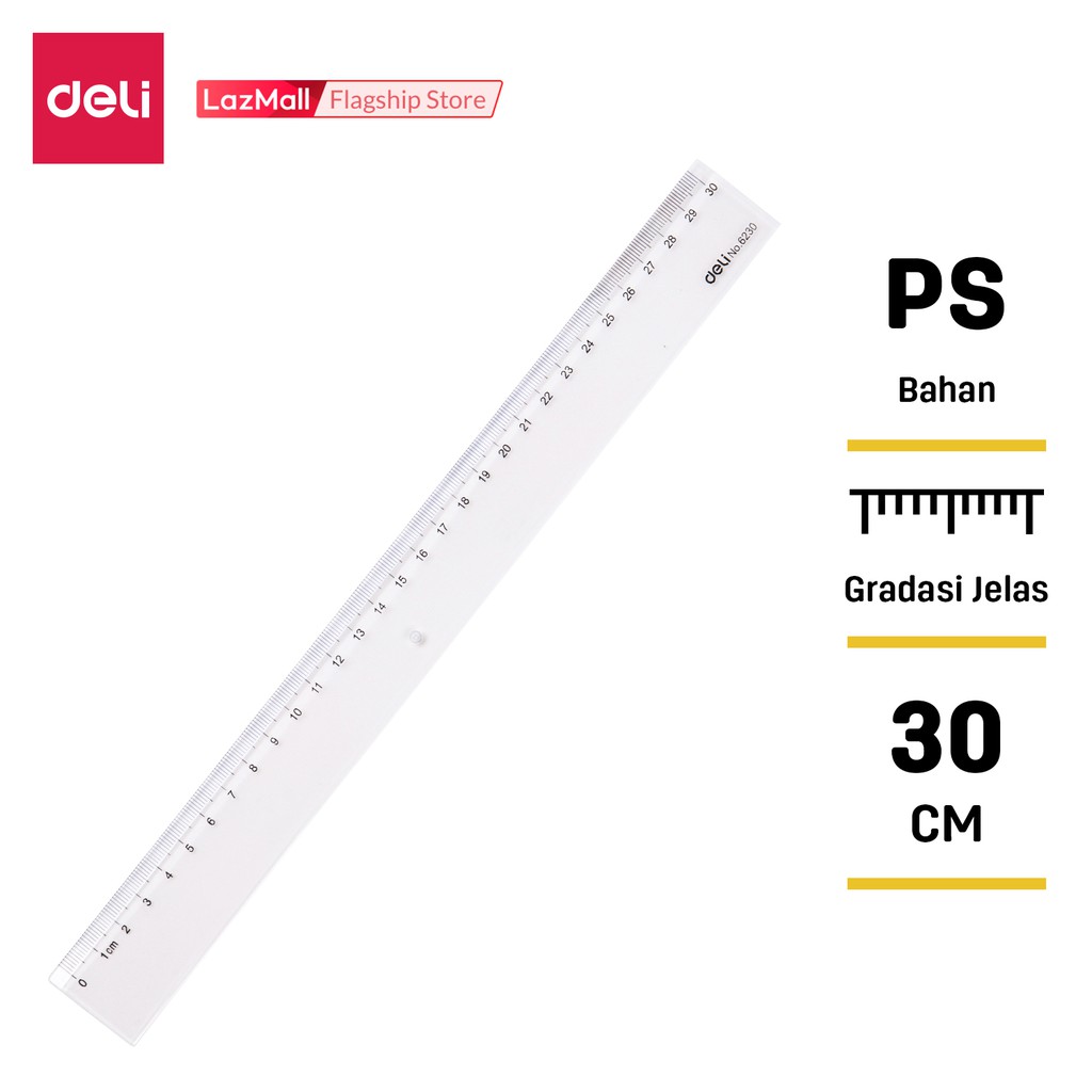 

Deli Penggaris Kualitas tinggi lulus uji ultra transparant pengukuran akurat 30cm E6230