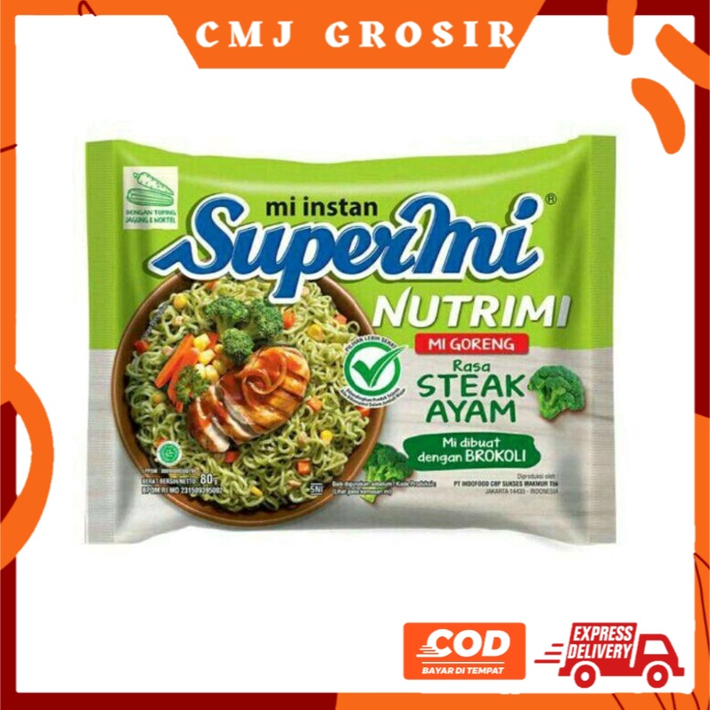 Mi instant SUPERMI NUTRIMI Mie Goreng Rasa Steak Ayam Mi Brokoli