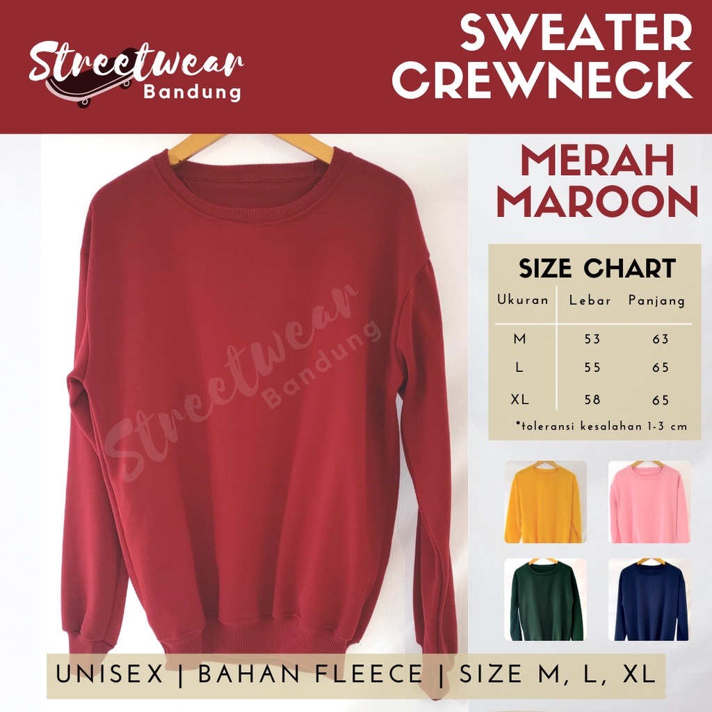 PROMO SWEATER POLOS MURAH PRIA/WANITA KUALITAS PREMIUM, CREWNECK MERAH MAROON