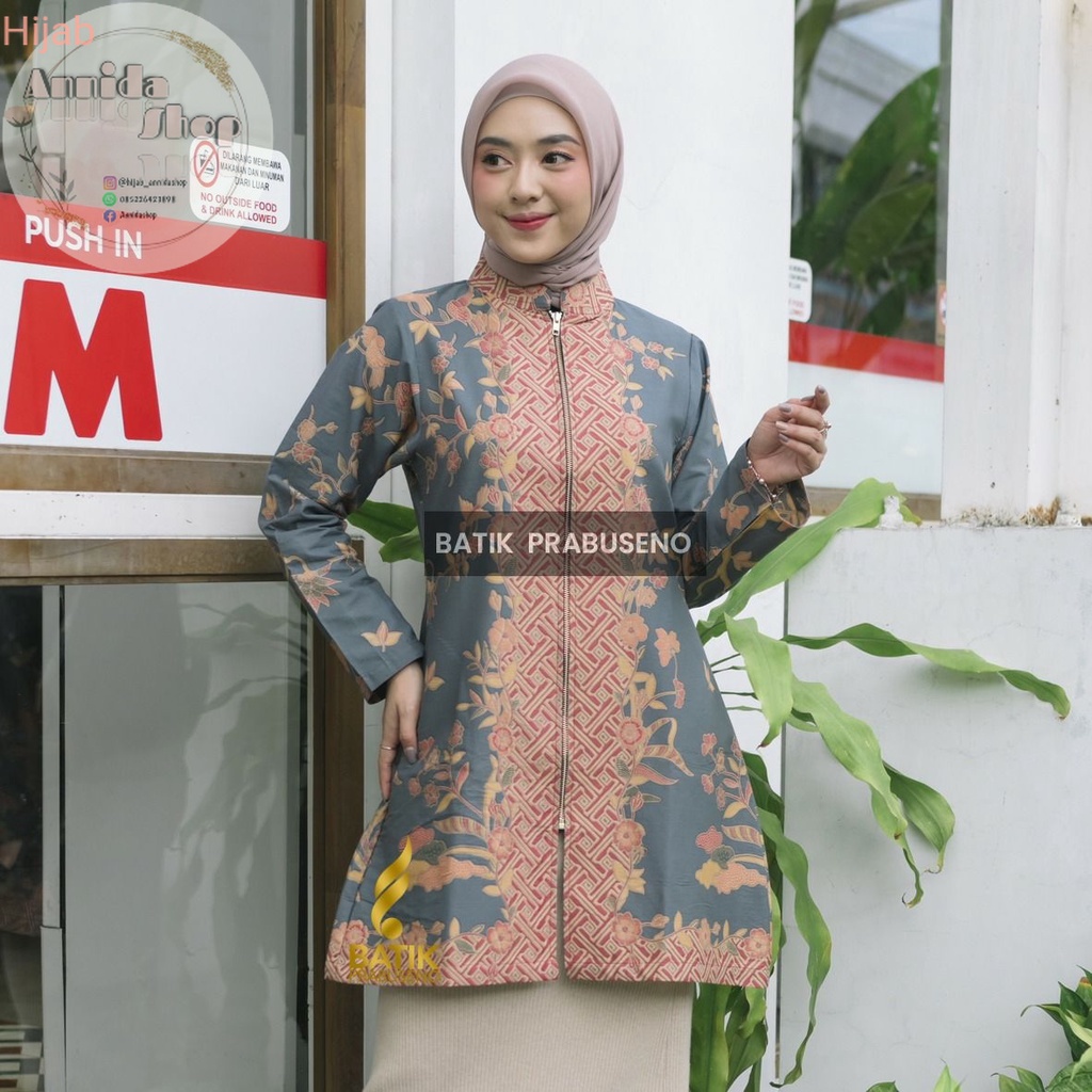 Kemeja atasan Batik Prabuseno - AULIA Tunik Batik Perempuan Lengan Panjang Tradisional