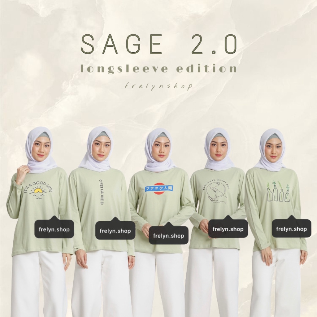 KAOS PANJANG SAGE GREEN LONGSLEEVE OVERSIZE | BAJU TSHIRT TUMBLR TEE MATCHA DINO MINT HIJAU KATUN