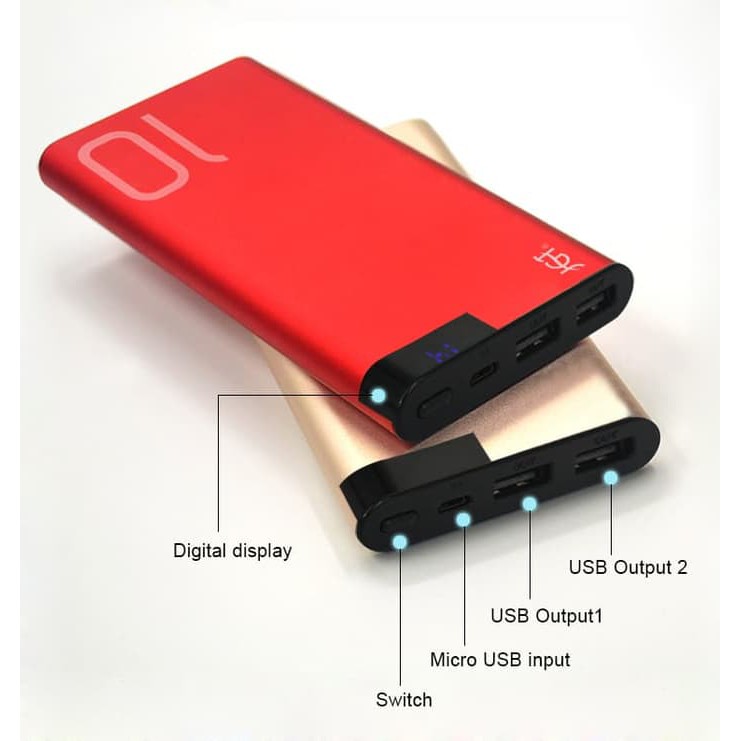 Power Bank Digital LED 10200 MAh JGT 018 Free Kabel Data Fast Charging Anroid Iphone Type C