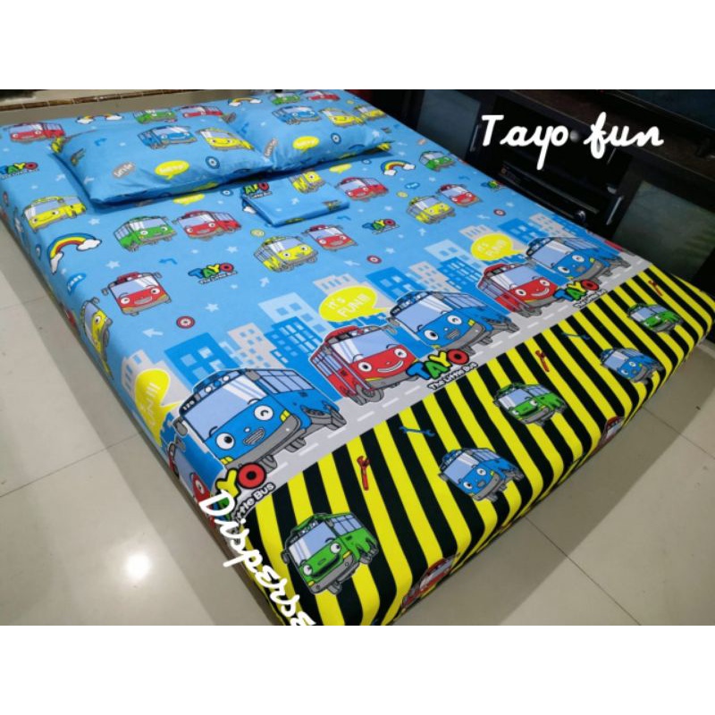 Seprei sprei homemade motif anak kartun bis bus tayo