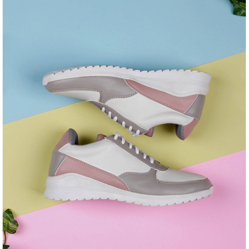 Lexa Peach Grey | Sepatu Sneakers Ori Simple Wanita Cewek Women Snikers Footwear | FORIND x Favshoes