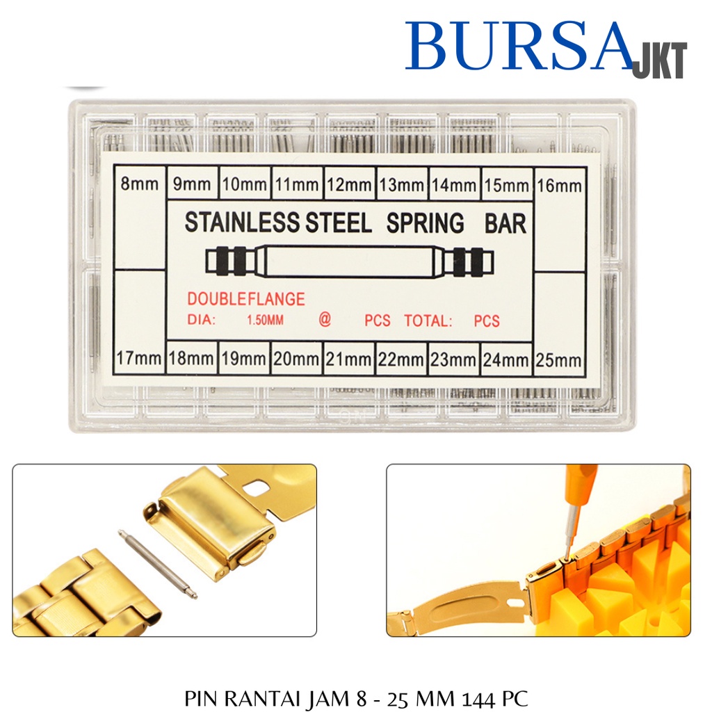 PIN RANTAI JARUM JAM TANGAN PENGGANTI PIN YANG RUSAK / HILANG 8 - 25 MM 144 PC