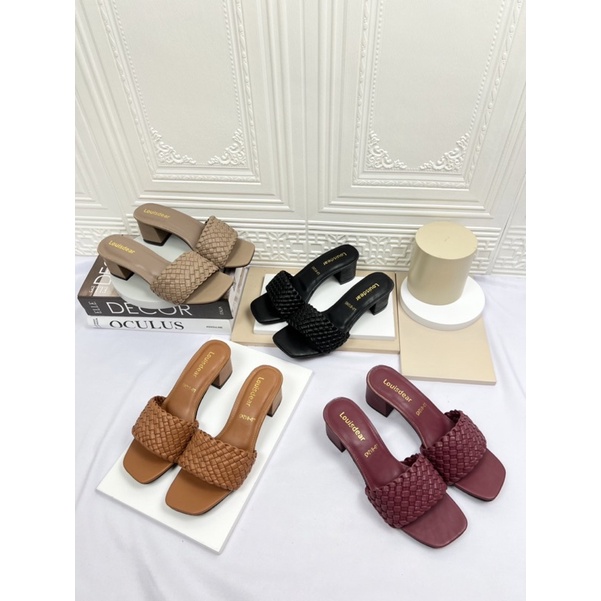 sepatu heel wanita terbaru kekinian pesta LOUISDEAR sendal heel 5 cm bahan dove H12