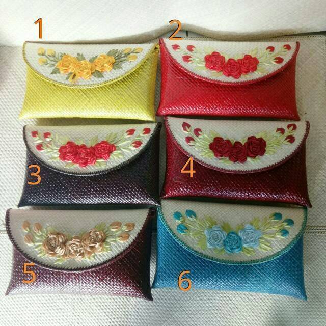 Clutch sulam motif bunga cantik / clutch pesta / clutch anyaman pandan  / cluth sulam etnik