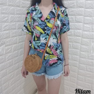 FORTGLASS MONALISA DAUN P Baju Pantai Wanita Kemeja Hawai FORTGLASS MONALISA DAUN P Baju Pantai Wanita Kemeja Hawai