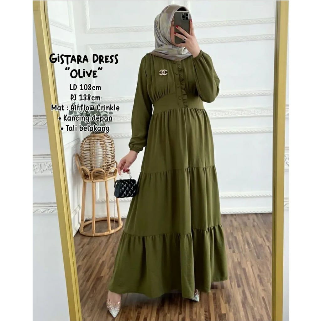 (MSB) GAMIS LIDYA RUFFLE MAXI DRESS BUSUI CRINCLE AIRFLOW