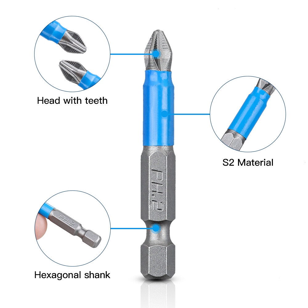 10 Pcs Non-Slip Magnetic Obeng Bit Set 50mm/127mm 1/4 &quot;Hex Shank Cross Kepala Obeng Mata Bor