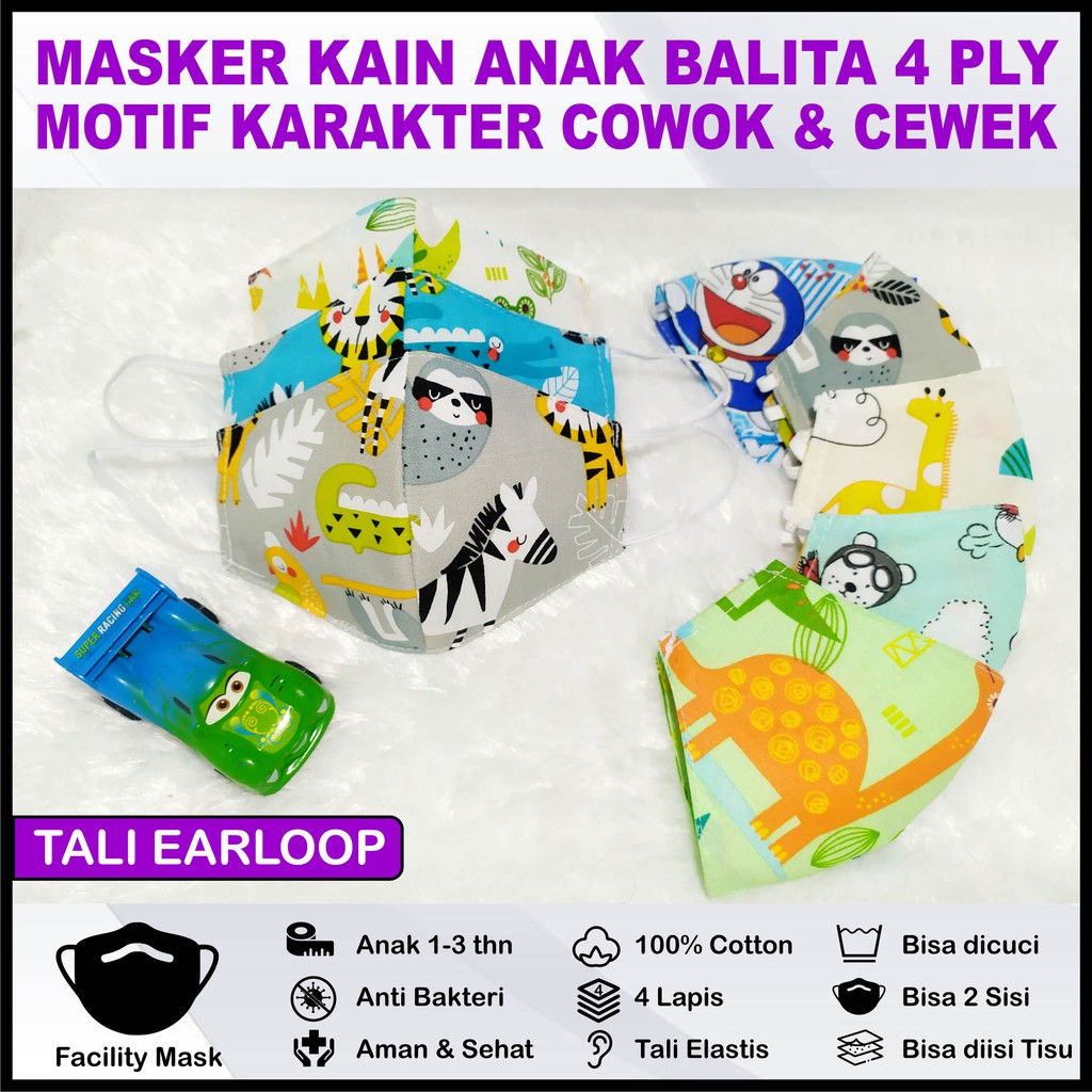 Masker Kain Anak 4 Ply Model Duckbill Bisa diisi Tisu