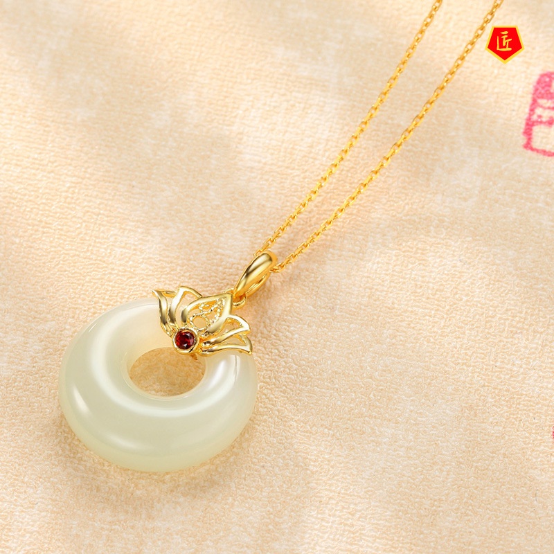 [Ready Stock]Hetian Jade Lotus White Chalcedony Necklace Pendant