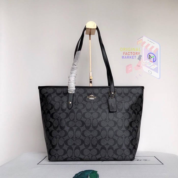 Jual TAS COACH F58292 Tote Bag City Zip Signature Black Grey ORIGINAL