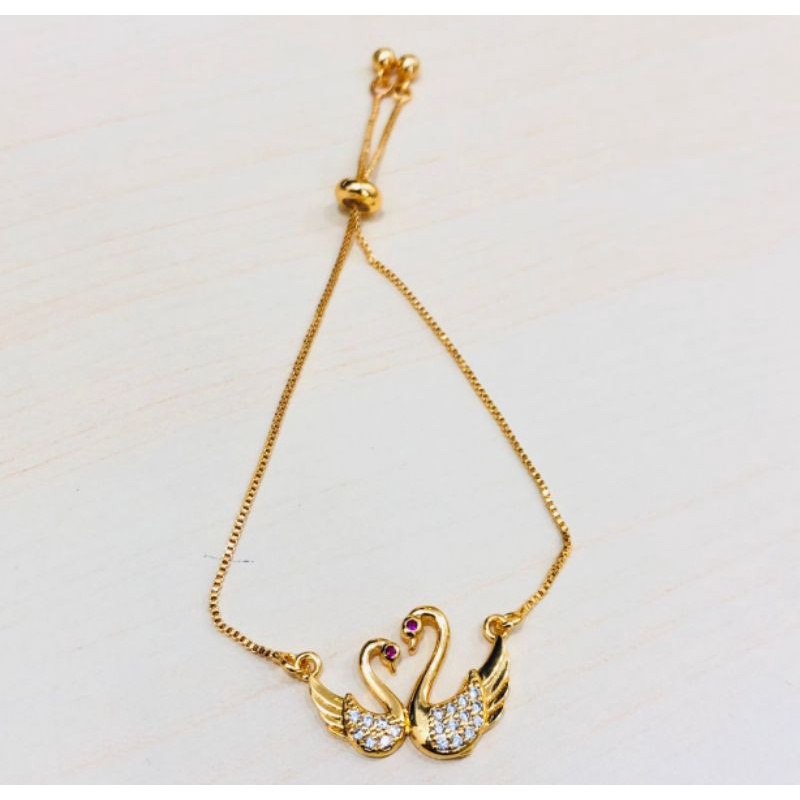 gelang serut wanita dewasa titanium model angsa emas gold
