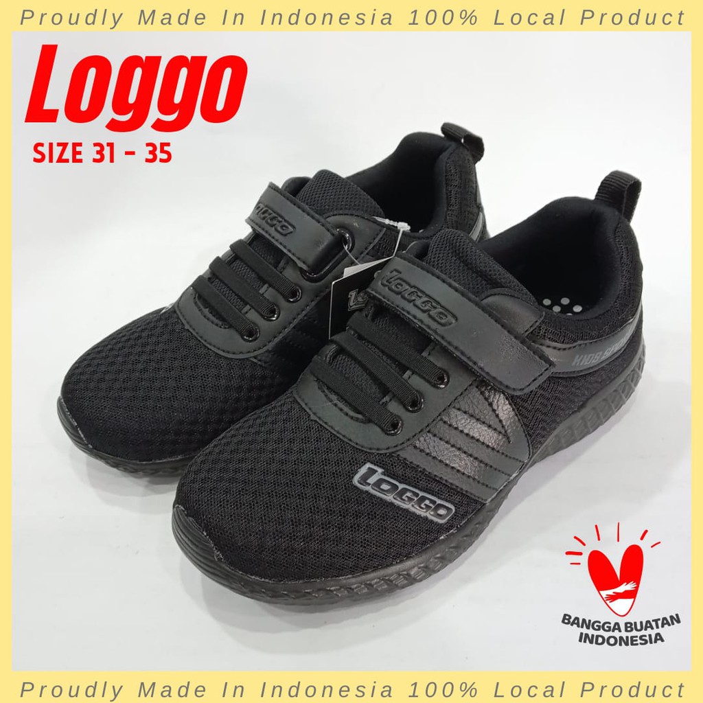 [COD] sepatu sekolah hitam anak LOGGO size 31-35 OUTSOLE PHYLON SUPER RINGAN perekat tempel velcro