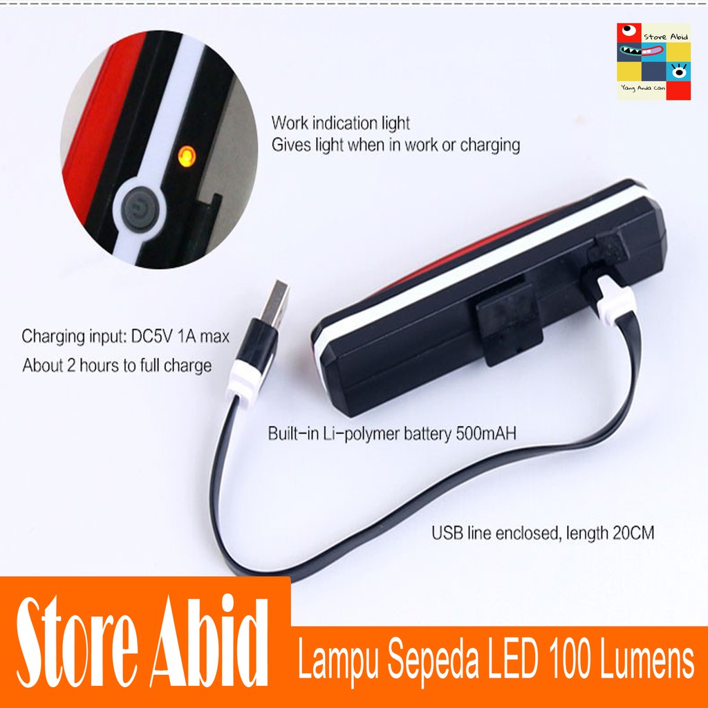 LAMPU BELAKANG SEPEDA LED Taillight 100 Lumens (USB RECHARGE)