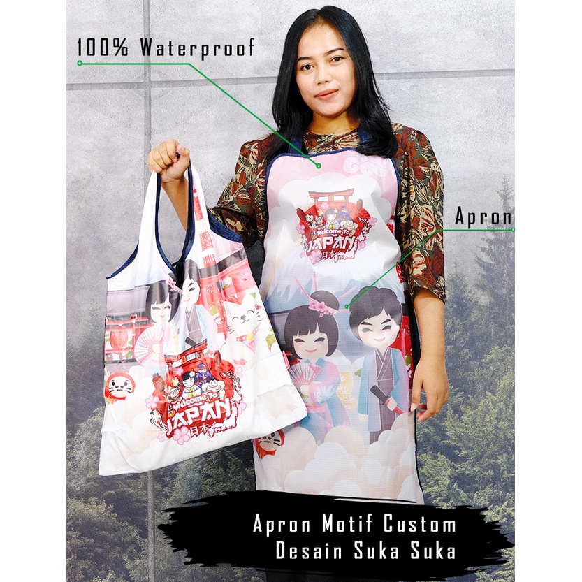 Celemek Barista Anti Air Dewasa Apron Pria Wanita Motif Desain Custom Murah