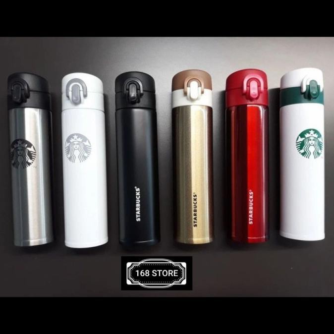 Botol Minum Termos Tumbler Kancing Starbucks Air Panas Original Silver Kyungmishop19