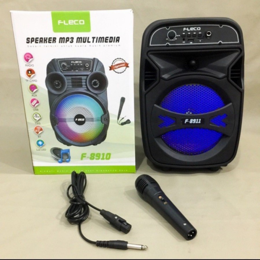 Speaker Bluetooth Karaoke Fleco F-8911 Gratis Microphone Super Bass