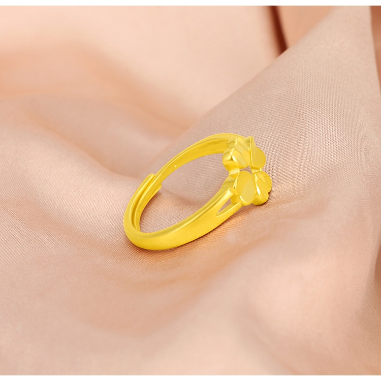 Cincin Desain Daun Clover Love 24k Gaya Korea Untuk Pasangan