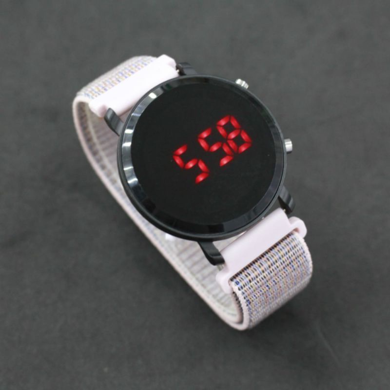 Jam Led kanvas bulat free gift box-Pink KNV BLT HTM