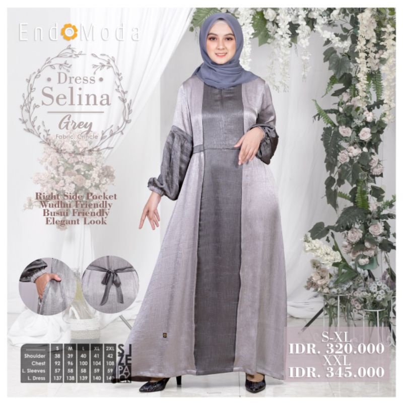 Gamis Selina Endomoda, Selina Dress Endomoda, Gamis Crincle premium, Gamis Muslim Syar'i Original