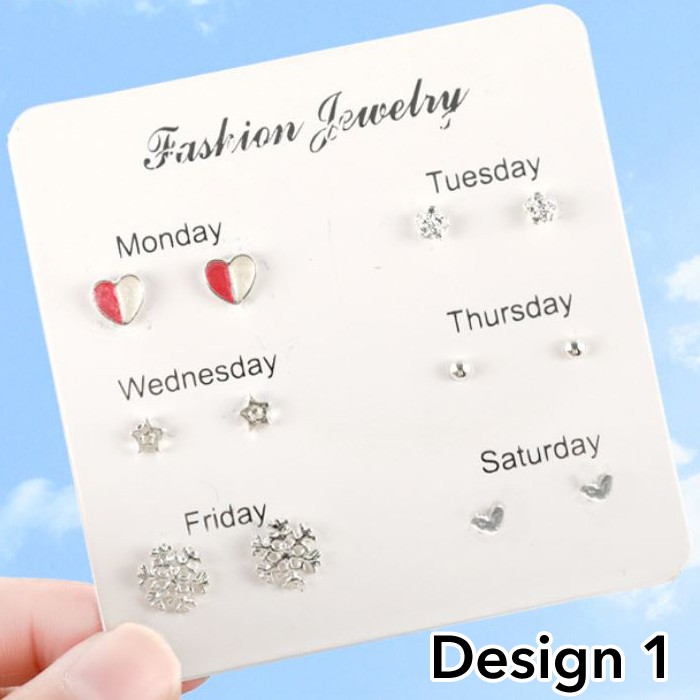 ★ Cayman ★ 6 Pasang Anting Wanita Korea Fashion One week Simple Creative Women Earrings jew33-1