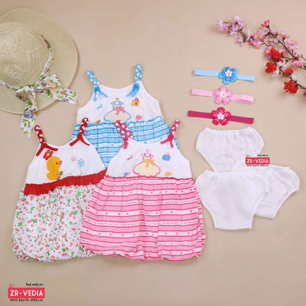 (Gratis Bando) Setelan Vierra Baby 0-12 Bulan / Dress Anak Perempuan Bayi New Born Baju Dres Set 0-6