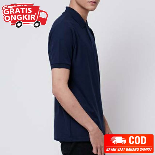 [BAYAR DI TEMPAT]Kaos Polo Shirt Premium Polos Navy Cotton CVC Pique Knit 24s Termurah