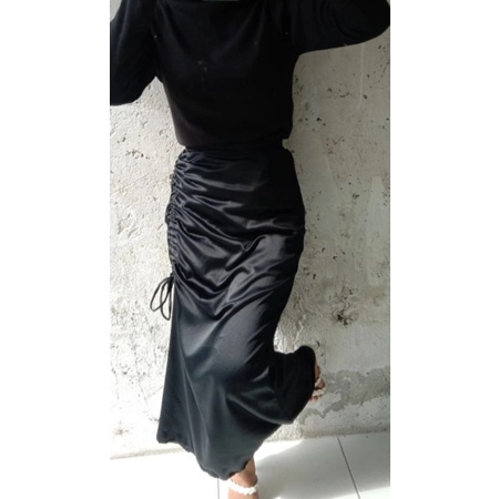 ruched skrit /rok Korea look/rok wanita/satin velvet & silk rok serut duyung(real)