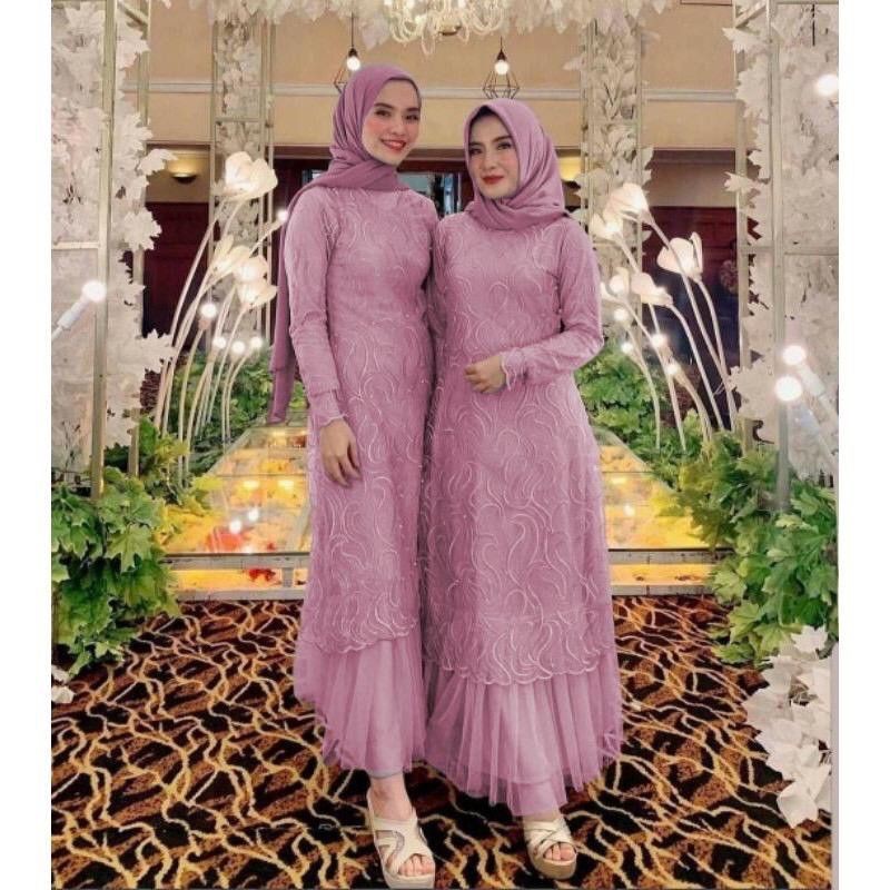 GAMIS TULLE MIX TUTU SHIMA / DRESS KEBAYA MODERN / BAHAN TILE RUBY MUTIARA / GAMIS FASHION PESTA.