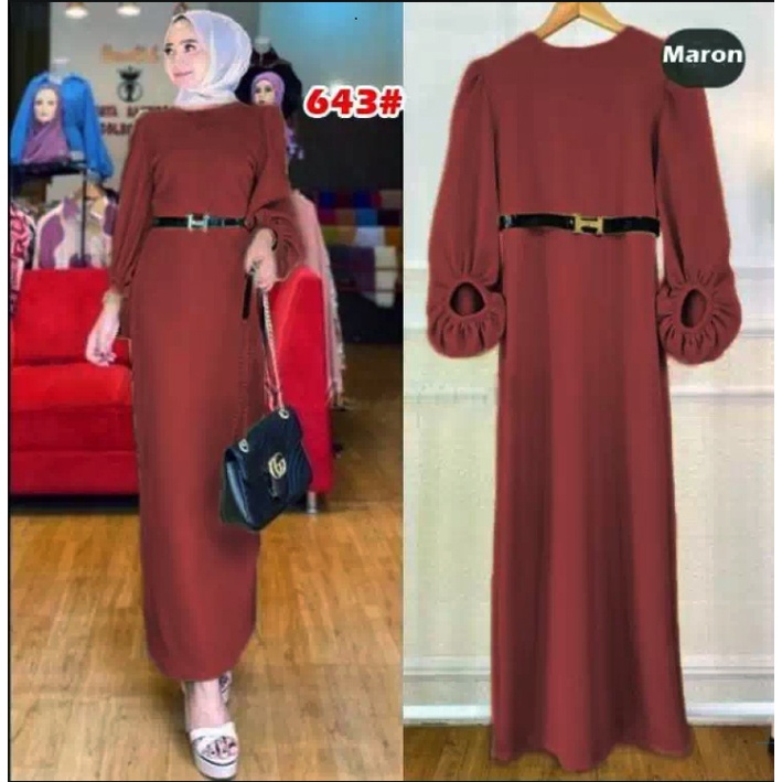 Maxi Scuba 643#/longdress muslim scuba full + belt H hitam/ Fashion Wanita/ OOTD Cewek Murah