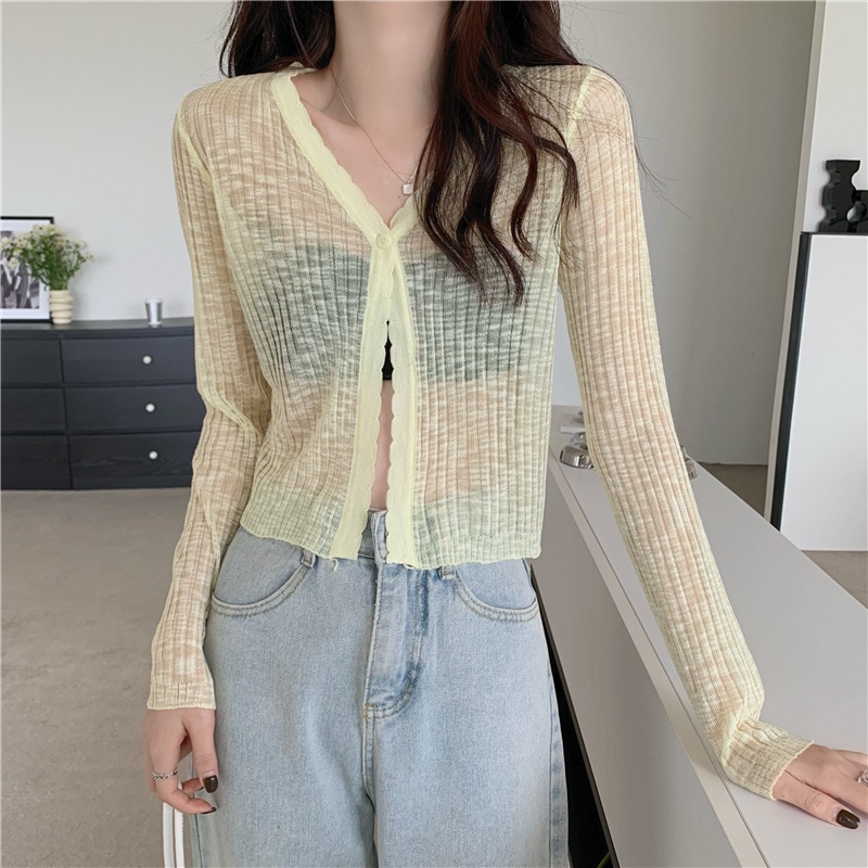 【 Bra Mall 】BM-214  Atasan Wanita Cardigan Crop Rajut Tipis polos premium Korean style