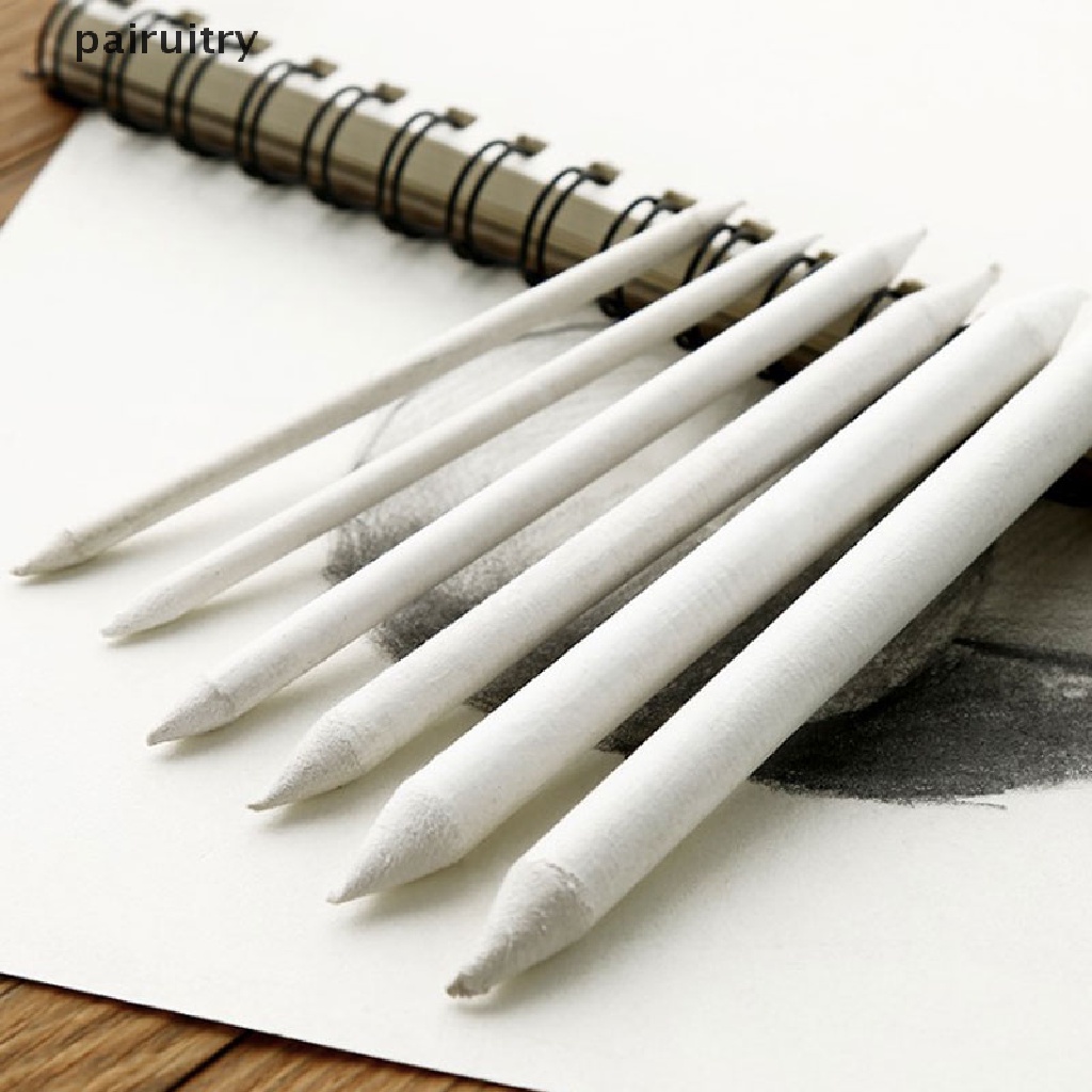 Prt 6pcs / set Stik Blending Smudge Stump Tortillon Warna Putih Untuk Sketsa / Gambar