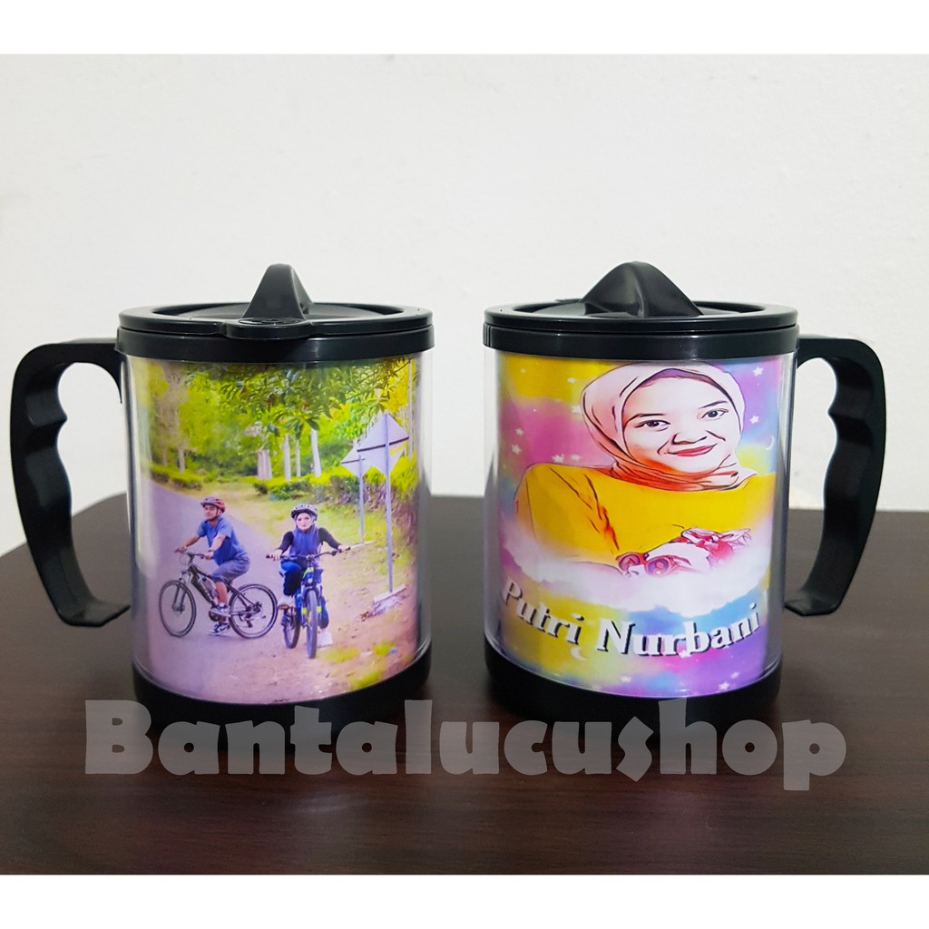 Gelas Mug Minum Custom Foto Plastik Anti Pecah