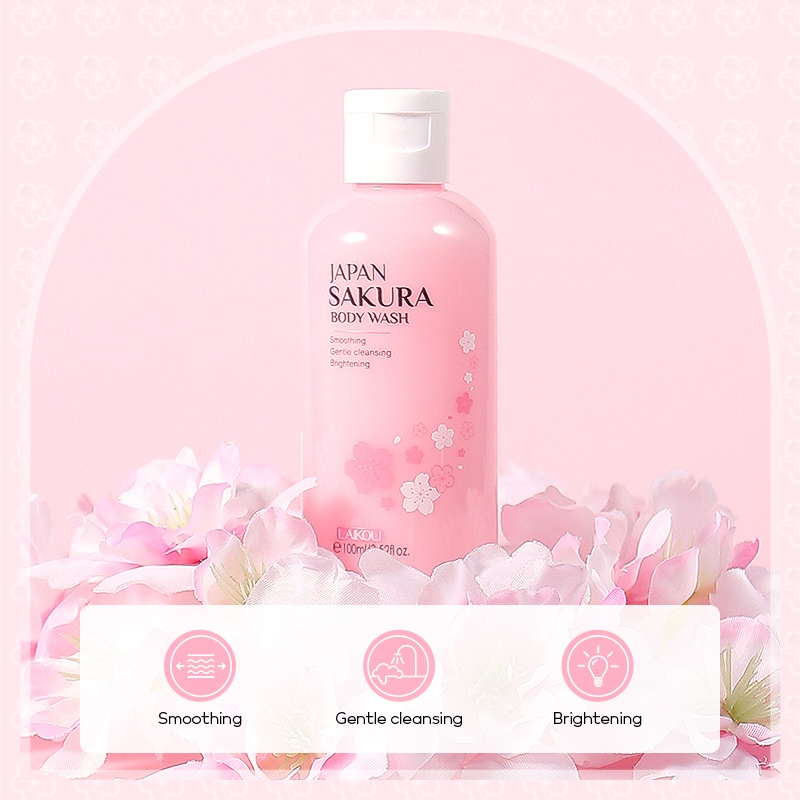 LAIKOU Japan Sakura Sabun Mandi Cair Membersihkan Mendalam Mencerahkan Kulit 100ml