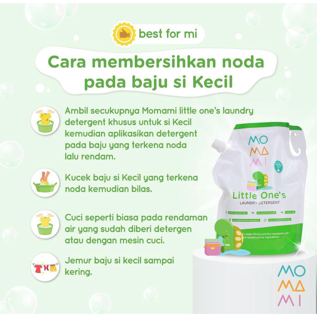 MOMAMI Little One's Laundry Detergent 900 ML (NO SLS) - sabun cuci pakaian anak bayi / anti alergi / plants based / pureco / sabun deterjen cair anak bayi / tidak merusak serat / menghilangkan bau apek/ sabun cuci pakaian kulit sensitif/ liquid detergent