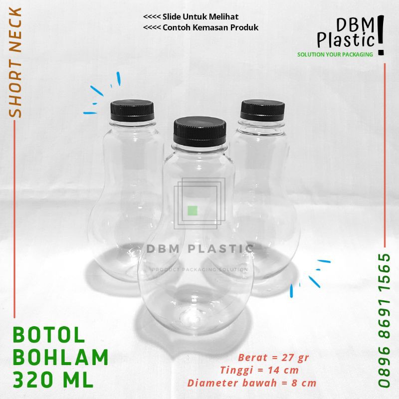 (Min.10pcs) Botol Plastik Bohlam 320ml . Botol Plastik Lampu 320 ml . Botol PET Lampu 320ml