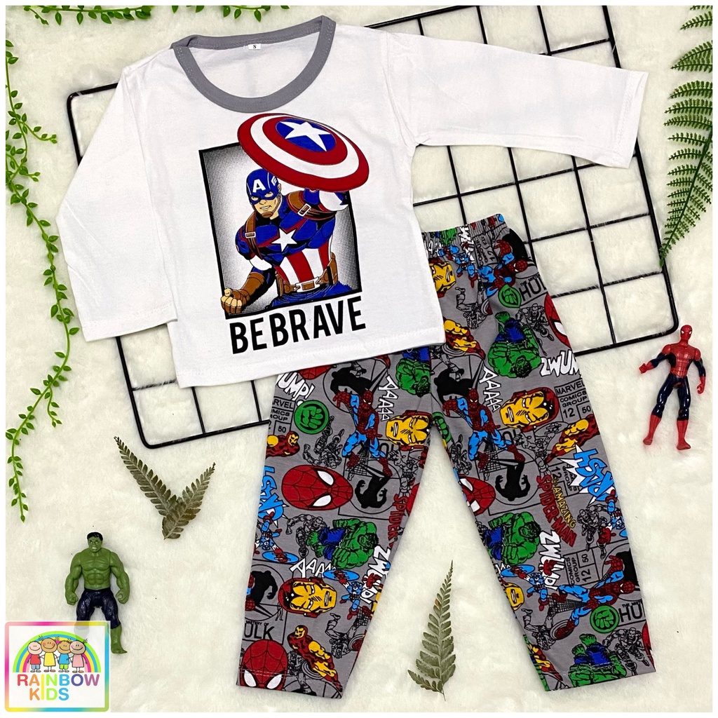 RAINBOW SETELAN PP / SET BAJU ANAK COWOK / UNISEX PP 1-8 TAHUN KOMBINASI SUPERHERO-CAPTAIN ABU MD - PP