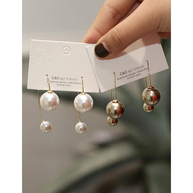 LRC Anting Tusuk Fashion Red Pearl Geometric Earrings D73413