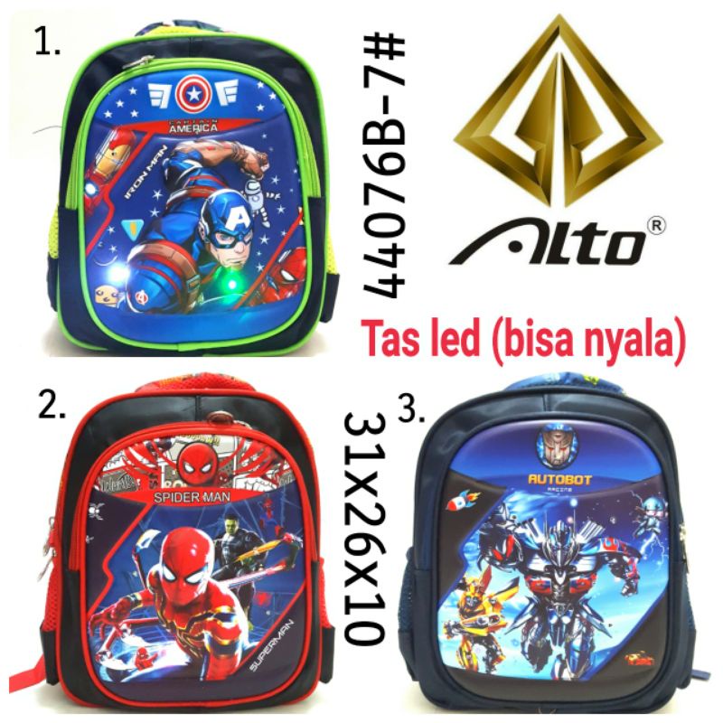 Tas Sekolah Anak Paud Laki Laki Alto 42777b-7 Spiderman Avenger Robcar Poli Batman Murah Tidak Nyala